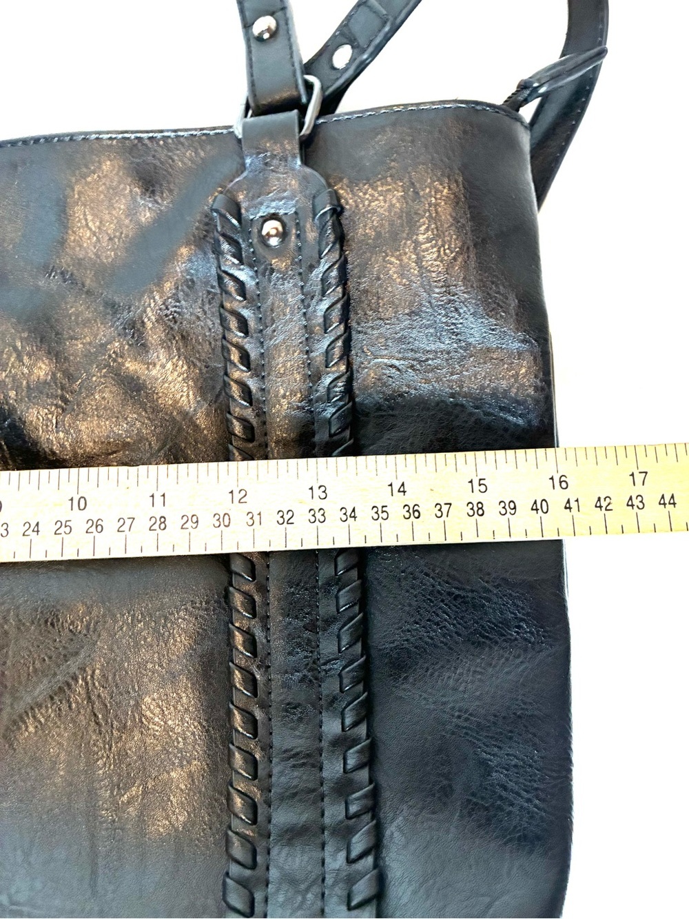Sam & Hadley Black Faux Leather Large Tote Bag Braided Strap Detail Shoulder Bag - Picture 10 of 11